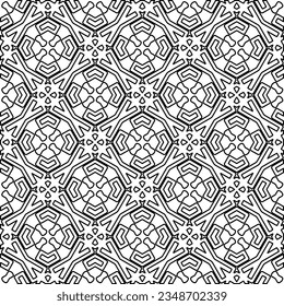 Vector pattern with symmetrical elements . Modern stylish abstract texture. Repeating geometric tiles from striped elements.Black and white pattern.