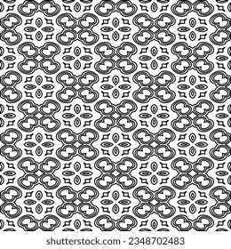 Vector pattern with symmetrical elements . Modern stylish abstract texture. Repeating geometric tiles from striped elements.Black and white pattern.
