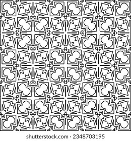 Vector pattern with symmetrical elements . Modern stylish abstract texture. Repeating geometric tiles from striped elements.Black and white pattern.
