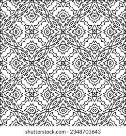 Vector pattern with symmetrical elements . Modern stylish abstract texture. Repeating geometric tiles from striped elements.Black and white pattern.
