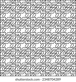Vector pattern with symmetrical elements . Modern stylish abstract texture. Repeating geometric tiles from striped elements.Black and white pattern.