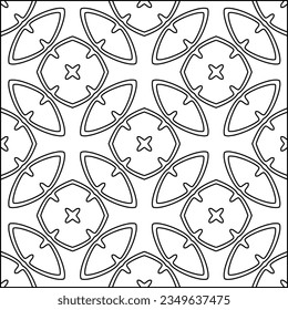 Vector pattern with symmetrical elements . Modern stylish abstract texture. Repeating geometric tiles from striped elements.Black and white pattern.