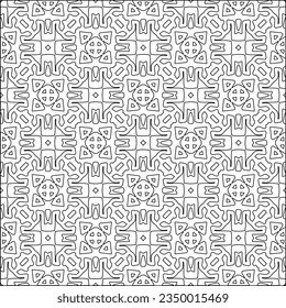 Vector pattern with symmetrical elements . Modern stylish abstract texture. Repeating geometric tiles from striped elements.Black and white pattern.