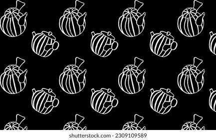 Vector pattern from teapots. China, Japan, oriental tea ceremony, tradition. Product packaging, paper, wallpaper, fabric, gift wrapping, clothing. White on black. Eps10