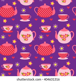 Vector pattern of teapots and cups