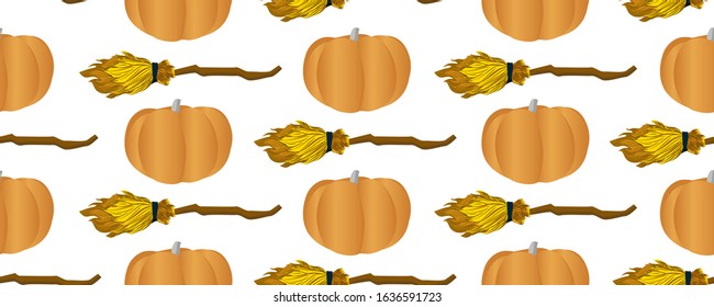 Vector pattern for teenage textiles. Ideal for the design of notebooks, wrapping paper, fabric. Pumpkins and broom for flying.