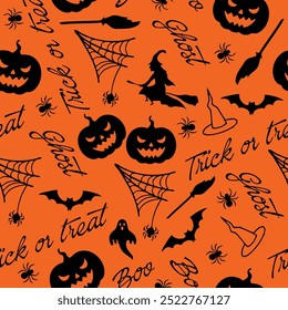 vetor, padrão, modelo, abóboras, web, mouse, fantasma, halloween, design, papel, tecido, quadro, decoração, feriado, embalagem,