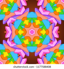 Vector. Pattern. Tender fabric pattern. Seamless Abstract Retro Background Design. Orange, blue and pink on colors.