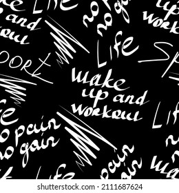 vector pattern for textiles, sportswear, graffiti and inscriptions about sports, motivation, healthy lifestyle