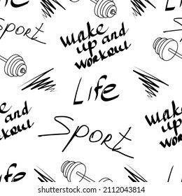 vector pattern for textiles, sportswear, graffiti and inscriptions about sports, motivation, healthy lifestyle