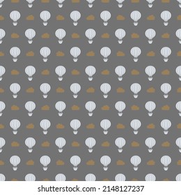 A vector pattern that is seamless A white air hot balloon is displayed on a gray background.