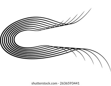 Vector Pattern of thin black parallel lines on a white background. Design element in retro style. Modern vector background. Abstract smoke. Flow. Hair, arrow