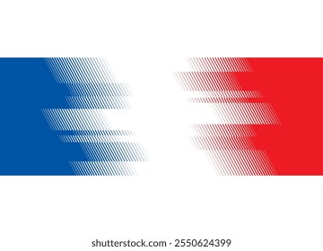 Vector pattern of thin broken lines. Retro style design element. . Transition in American, French and the Netherlands colors from blue to white and red