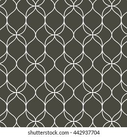 Vector pattern, thin line wavy with abstract flower, stylish retro pattern background