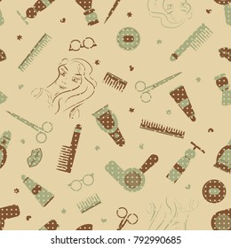 vector pattern of tools for a hairdresser.
