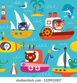 Vector pattern with transport in cartoon style. Design for children.