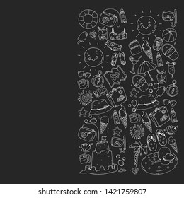 Vector pattern with travel and beach icons.