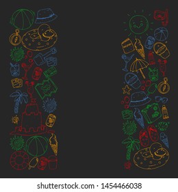 Vector pattern with travel and beach icons.