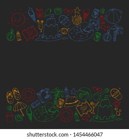 Vector pattern with travel and beach icons.