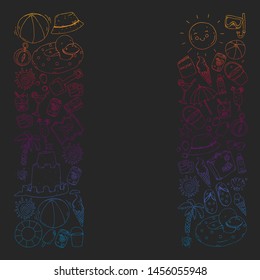 Vector pattern with travel and beach icons.