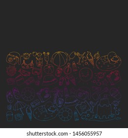 Vector pattern with travel and beach icons.