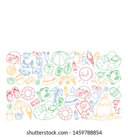 Vector pattern with travel and beach icons.