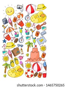 Vector pattern with travel and beach icons.