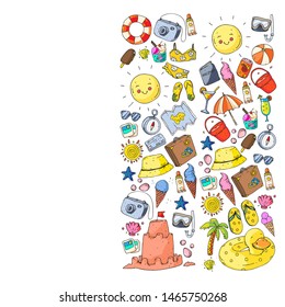 Vector pattern with travel and beach icons.