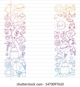 Vector pattern with travel and beach icons.