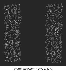 Vector pattern with travel and beach icons.