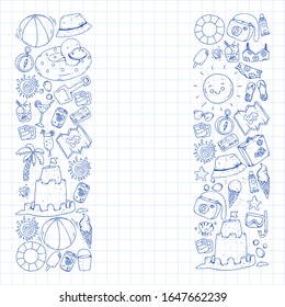 Vector pattern with travel and beach icons.