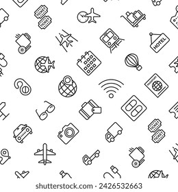 Vector Pattern with Travel Tourism, Seamless Background.
