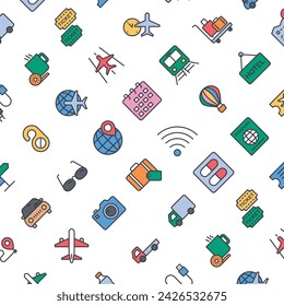 Vector Pattern with Travel Tourism, Seamless Background.