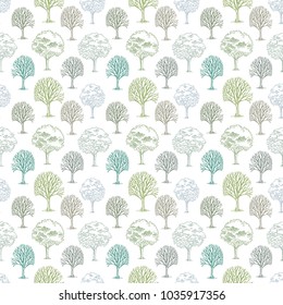 Vector pattern with trees and bushes on white background