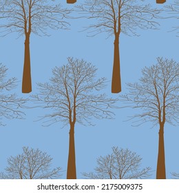 Vector pattern trees on a blue background. Natural drawing for printing on paper, fabric.
