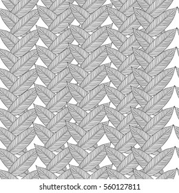 Vector pattern with tribal leaf. Tribal forest pattern. Nature backdrop, repeated background. Can be used as adult coloring book, coloring page. Foliage