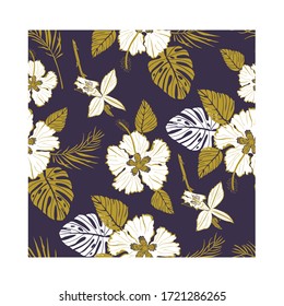 patrón vectorial con flores y hojas tropicales