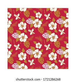 vector pattern with tropical flowers and leaves