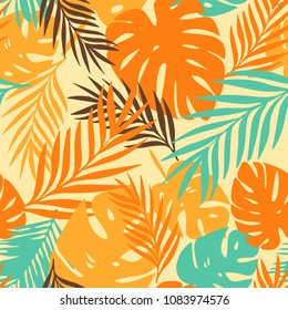 vector pattern with tropical leaves