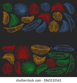 Patrón vectorial con hojas tropicales. Palmera. Filodendrón. Hermoso jardín vintage.