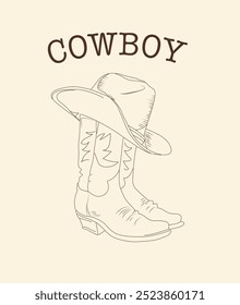 vector pattern for t-shirt and print with slogan set with cowboy boots and hat