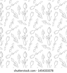 
Vector pattern with tulip flowers.Hand-drawn illustration.
