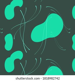 Vector pattern with turquoise leaves and swirls