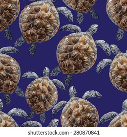 vector pattern of turtle on a blue background