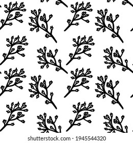 vector pattern twigs and leaves natural pattern summer everlasting print print on fabric artline style black and white print on wrapping paper