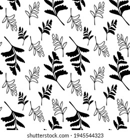 vector pattern twigs and leaves natural pattern summer everlasting print print on fabric artline style black and white print on wrapping paper