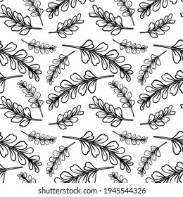 vector pattern twigs and leaves natural pattern summer everlasting print print on fabric artline style black and white print on wrapping paper