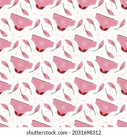 Patrón vectorial con ropa interior y hojas rosadas. Cero residuos de productos sostenibles.