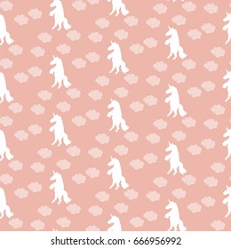 Vector pattern with unicorn and clouds