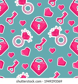 vector pattern for valentine's day, wedding, pink hearts in the shape of a ring, lock and key. heart pattern for textile, web banner, postcard